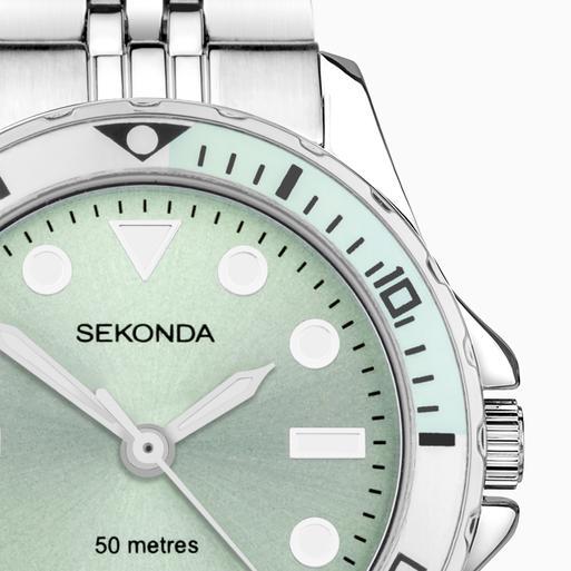 Sekonda Balearic Ladies Watch | Silver Alloy Case & Stainless Steel Bracelet with Green Dial | 40565